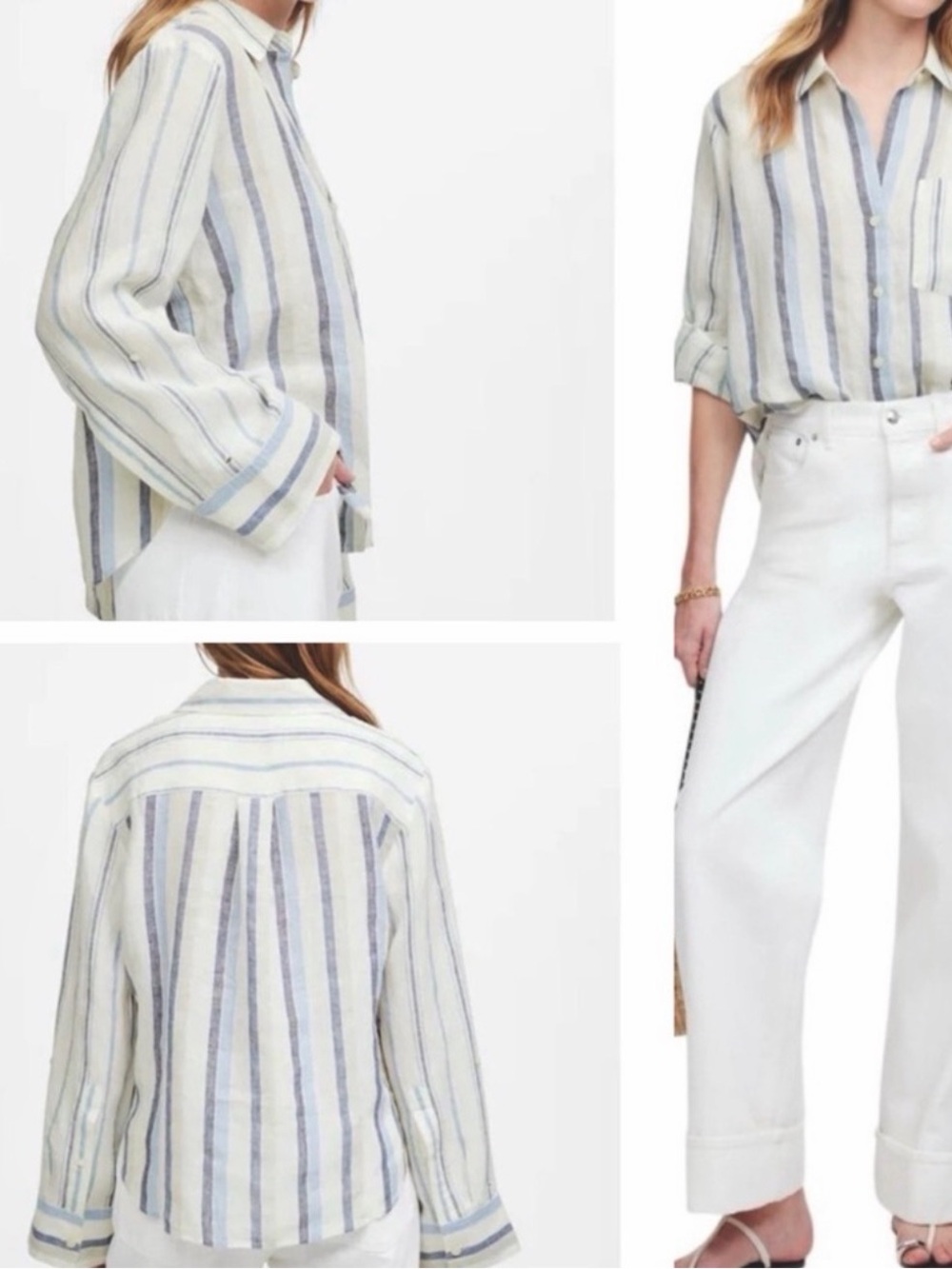 Madewell Striped Linen Y-Neck Button-Down Shirt - Picture 2 of 8
